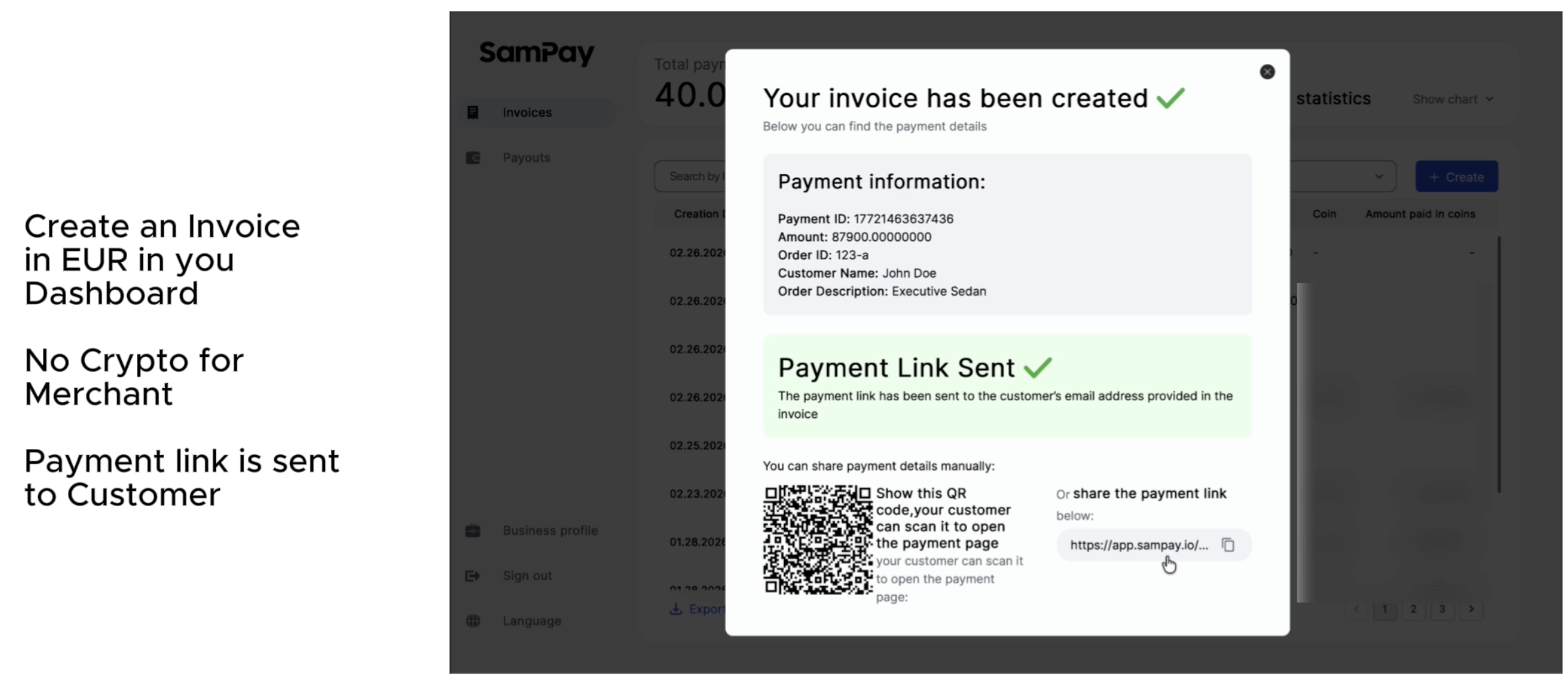 Simple payment link workflow